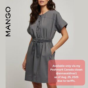 Sz S Mango 100% Cotton Pinstripd Button-Down Dress - Gray